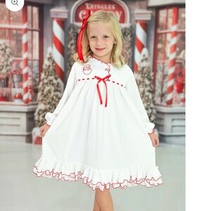 Ryker & Rose White and Red Kids Christmas Gown with Santa